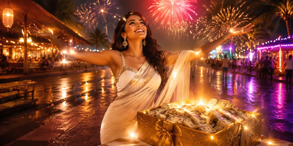 Goa casino with vibrant lights and players in traditional saree